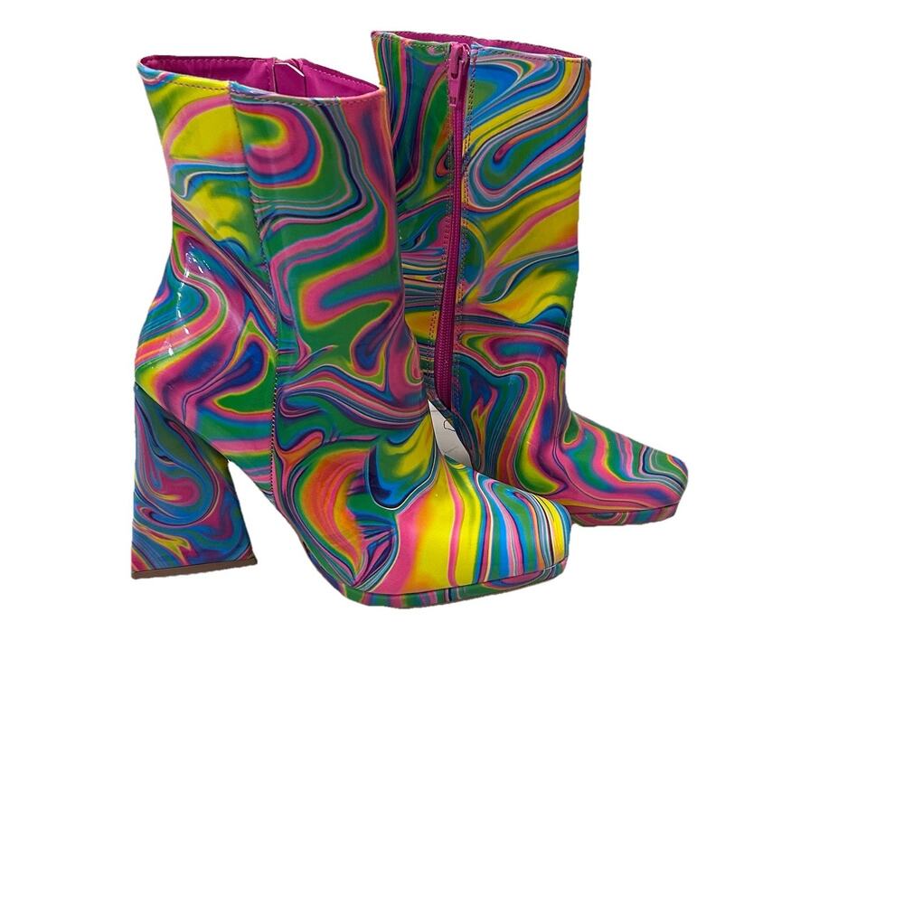 Ann Michelle Rainbow Swirl Faux Leather Booties Size 6.5
